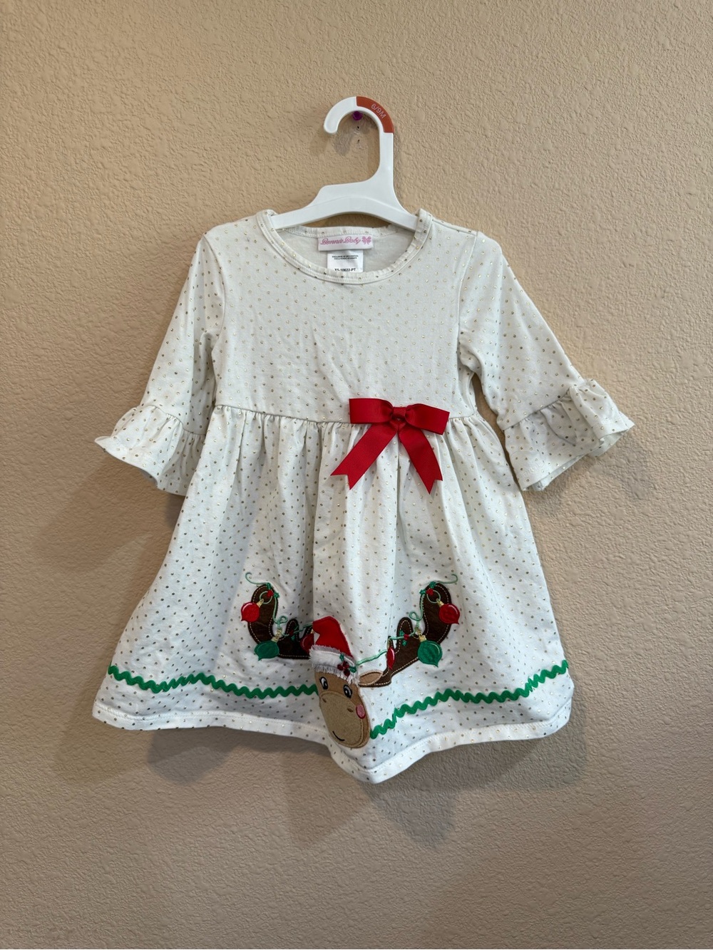 Bonnie Baby Ivory Baby Dress with Gold Dot Accent-24months